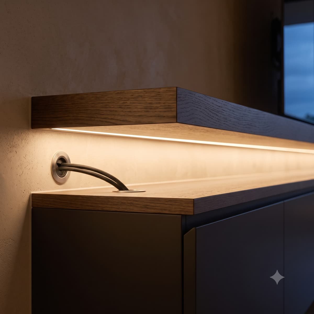 Media unit floating shelf detail